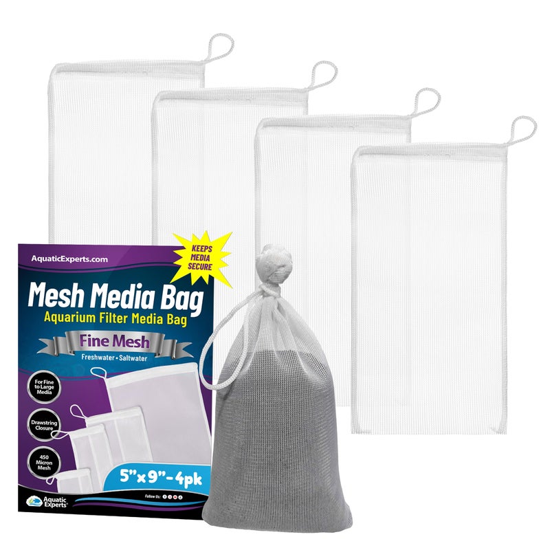 Aquatic Experts Fine Aquarium Media Bag, Durable Drawstring Bags for Fish Tank Filters, 450 Micron Mesh, (Fine, 5" x 9" - 4 Pack) - Image 1